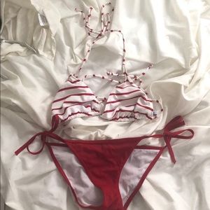 Red & White Striped String Bikini